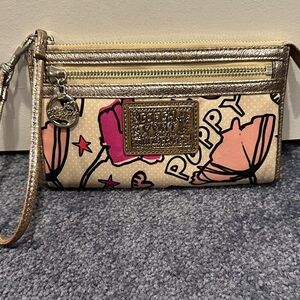 Coach Poppy Floral Wristlet - Pink and Gold